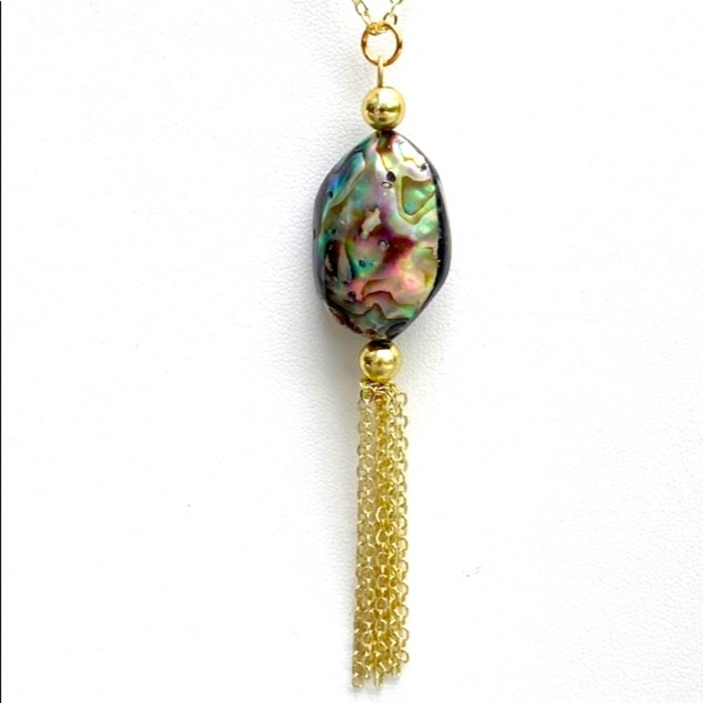 Abalone Shell Necklace,  Tassel Gold Plated